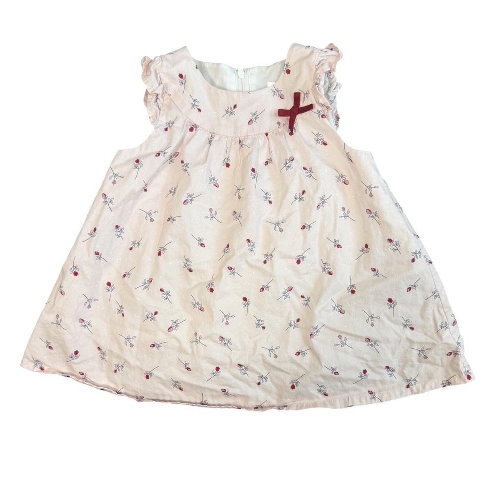 BeBe Rose Floral Dress Baby Girl 80 Pink Cotton Ruffle Sleeve Japanese Boutique